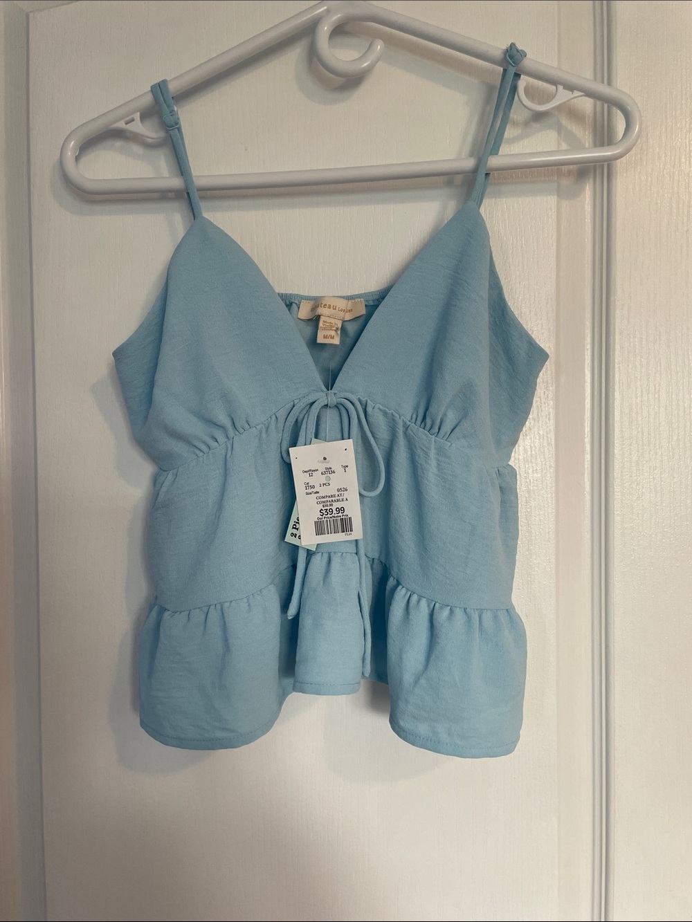 Light Blue Tiered Spaghetti Strap Tank Top